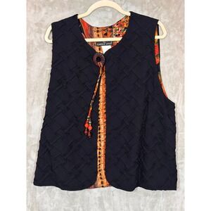 Carole Little Women's Black Textured Rayon Vest Sleeveless Orange Accent 16